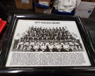 Vintage 1977 Chicago Bears team black & white framed photo with Walter Payton #34 Call