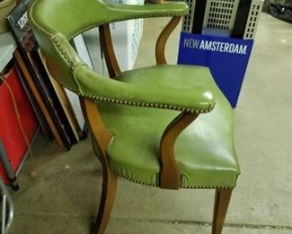 Vintage Olive green vinyl stud wooden framed armchair $250