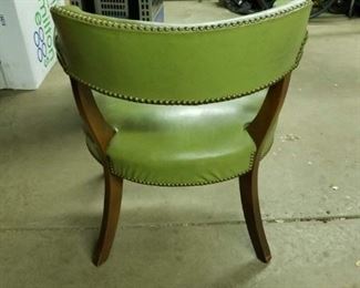 Vintage Olive green vinyl stud wooden framed armchair $250