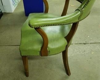 Vintage Olive green vinyl stud wooden framed armchair $250