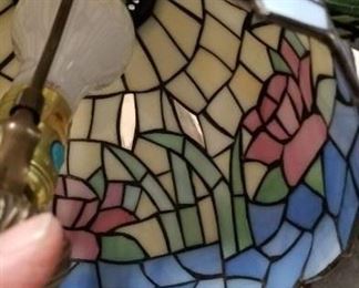 Paul Sahlin Tiffany Industries Stained glass tiffany lamp with ornate brass base $250