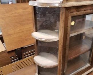 Small Table top/Wall mount wood & glass nick knack display cabinet Measures: 20.25"W x 8"D x 24"H Was $85 Now $70