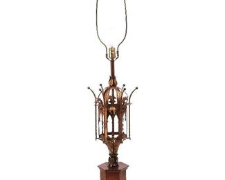 Antique ornate antique brass with wooden base table lamp with shade Call for price