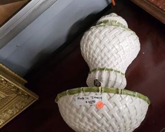 Vintage 3 pc. Porcelain Lavabo Wall Hanging with Bronze Spigot Made in Italy Was $85 Now $40