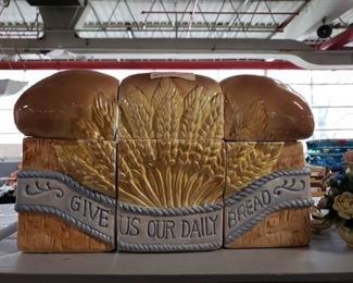 6 pc Ceramic Give Us Our Daily bread Canisters with lids $25