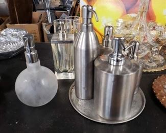 Assorted glass & brushed steel soap dispensers Call for pricing  