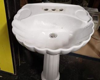 Small 2 pc porcelain pedestal sink Bowl measures: 18.75"W x 16.75"D $75 