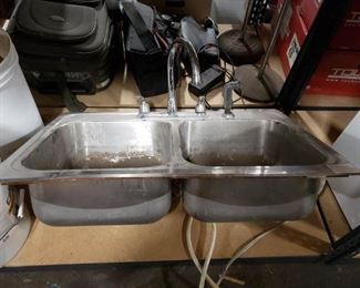 Double stainless steel sink with gooseneck faucet & sprayer & hoses $75  