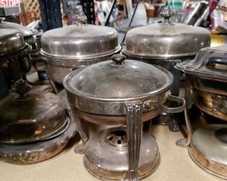Assorted sterling silver plated chafing dishes $50 & up 