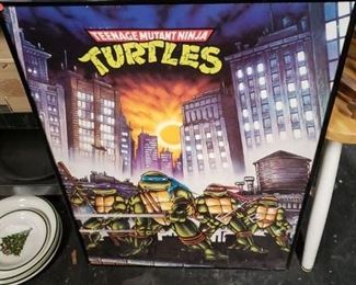 Vintage framed TMNT poster on backer board $35 