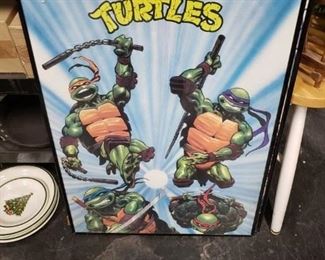 Vintage framed TMNT poster on backer board $35 