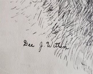 Framed Dee J. Witten signed Schnauzer drawing 
