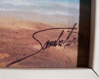 Framed & Signed beach scene 21.5" W x 10" H 
