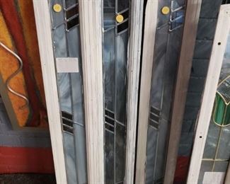   In Back 2 styles  (3) Geometrical on left & (1) Tulip on right 4"w x 33.5"H Was $150 Now $100 each WITH DISCOUNT