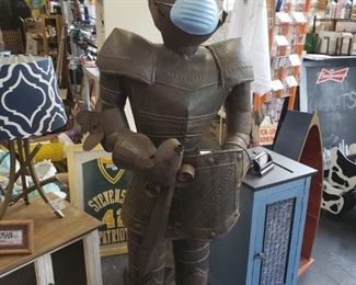 63" Knight in armor on stand (has some rust) $295 Even he wears a mask
