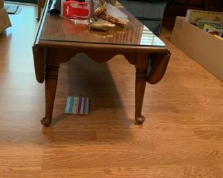 #42	drop side coffee table with qa legs 17-31x43x15	 $75.00 
