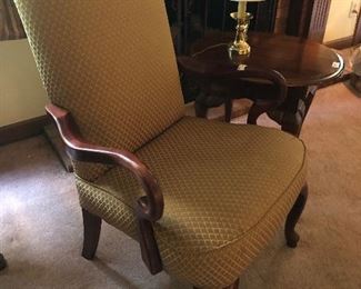 Upholstered arm chair, Queen Ann $60