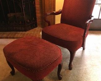 Upholstered Queen Ann chair & ottoman $90