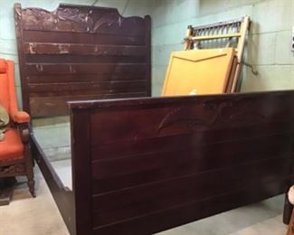 Antique Wood Bed Frame. Vintage Baby Crib for Dolls.