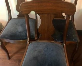 $180 - Pennsylvania House Wood/Blue Fabric Dining Chairs; 6 @ $30 each Fabric needs cleaning on some chairs