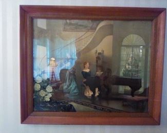 Victorian ladies playing piano and violin framed print