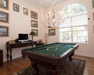 Pool Table, Crystal Chandelier 
