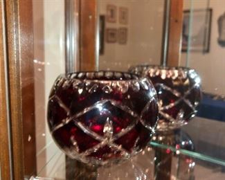 European cut away glass rose bowl vase (red)