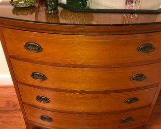 Baker bachelors chest, fruit wood with glass protective top