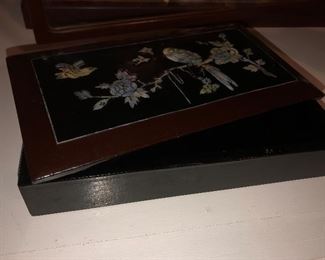 Mother of pearl inlaid Oriental lacquered box