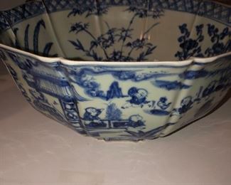 blue and white large oriental bowl