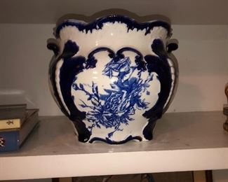 blue and white French Jardiniere 