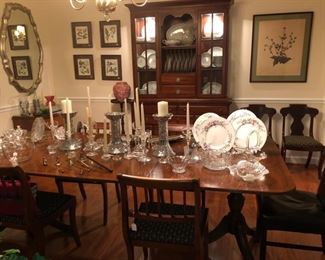 Mahogany dining room with cherry Ducks unlimited china cabinet, chairs were made by Biggs furniture company out of Virginia. 