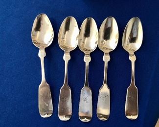 Set of six sterling dessert forks, C. L. COOKE. Only five are shown.  