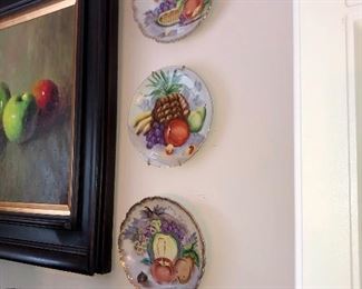 autographed  hand painted fruit plates