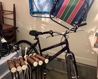 vintage crochet set, bike and beach chairs
