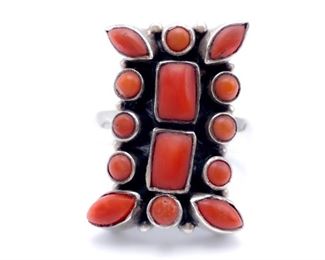 Coral (Zuni Styled) Native American Sterling Ring