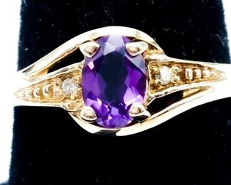 Amethyst and Diamond Estate Ring in Gold