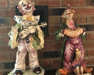 Pair of 24” Capodimonte clowns, A  pair Of 20” clowns, one of each in photo.  There is also a set of 4 - 15” Clowns. 