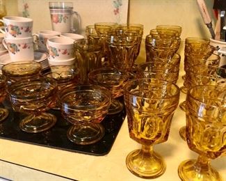 Fostoria amber crystal, tea, water and dessert cups