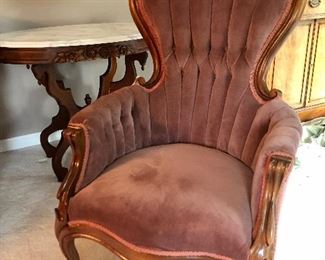 Antique Victorian Matching  love seat, Sofa and one arm chair.   Matching arm chair has a different color upholstery.  