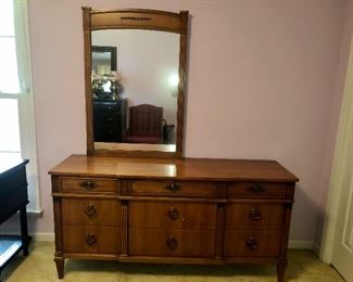 Mid century dress, nightstand, chest, full headboard.  There is also an end table that matches.  