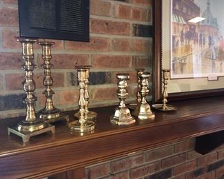 collection of brass candlesticks 