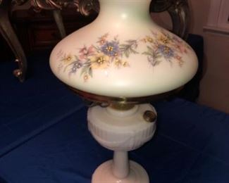 antique Aladdin lamp with hand painted shade 