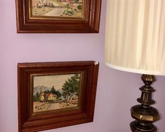 antique walnut frames with rural scenes