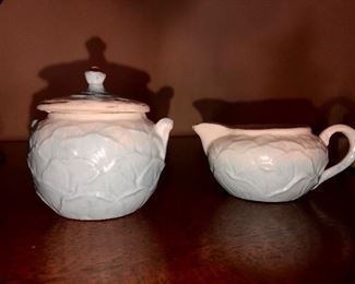1800’s pale blue unmarked sugar and creamer
