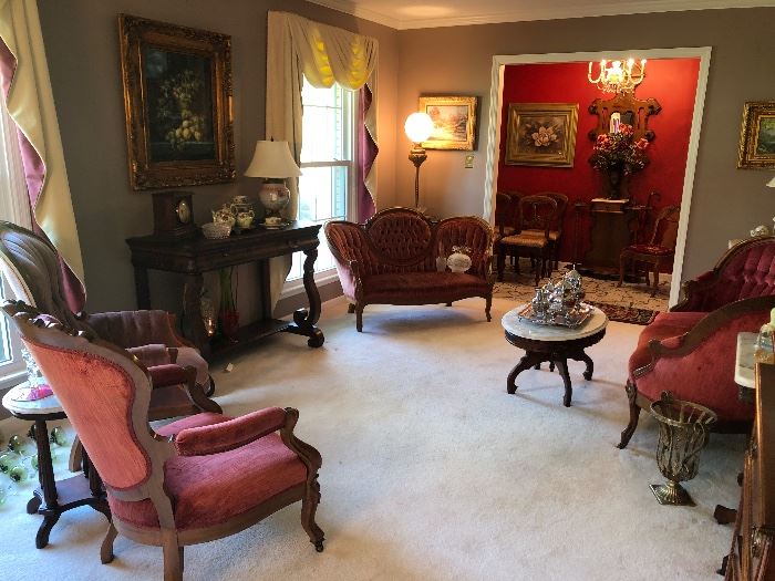 Living room view of antiques