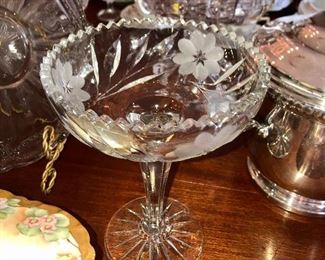 lead crystal etched compote, 