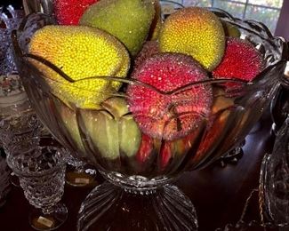Polish crystal punch bowl on matching pedestal.  Italian iced fruit. 