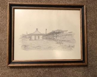 Black and white sketch/drawing  print of Clarksville Depot