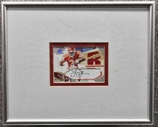 Larry Johnson 2003 SPX Rookie Worn Jersey Autographed Trading Card #205 in 8" x 10" Metal Frame -WILL SHIP
